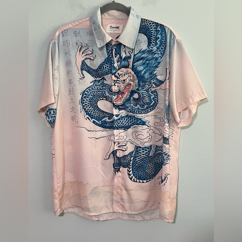 BOOZELELE Chinese Dragon Button Down Shirt - L